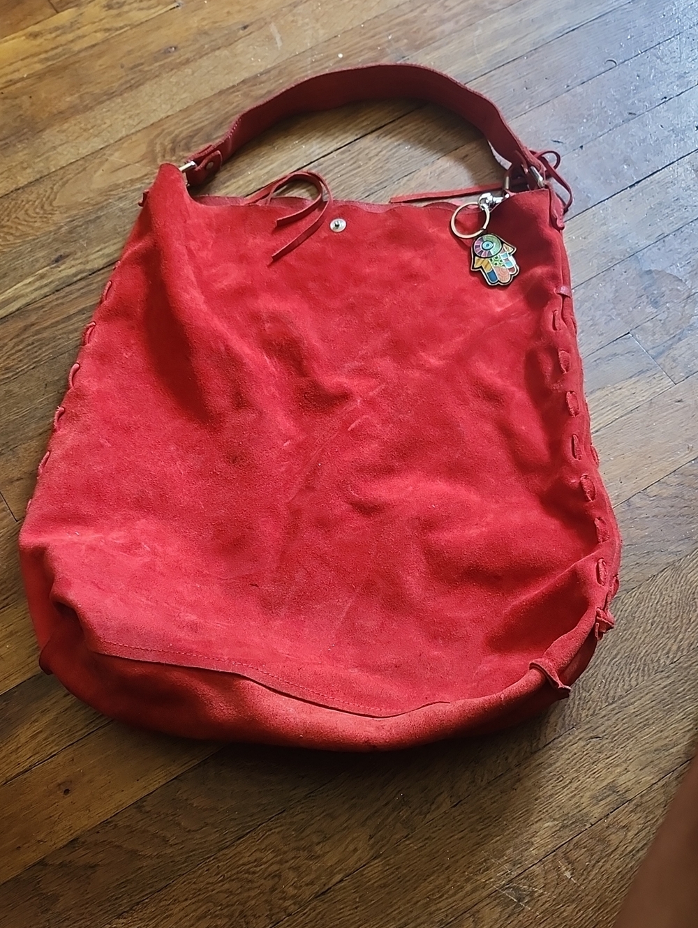 Red Suede Shoulder Hobo Bag - Casual Everyday Style